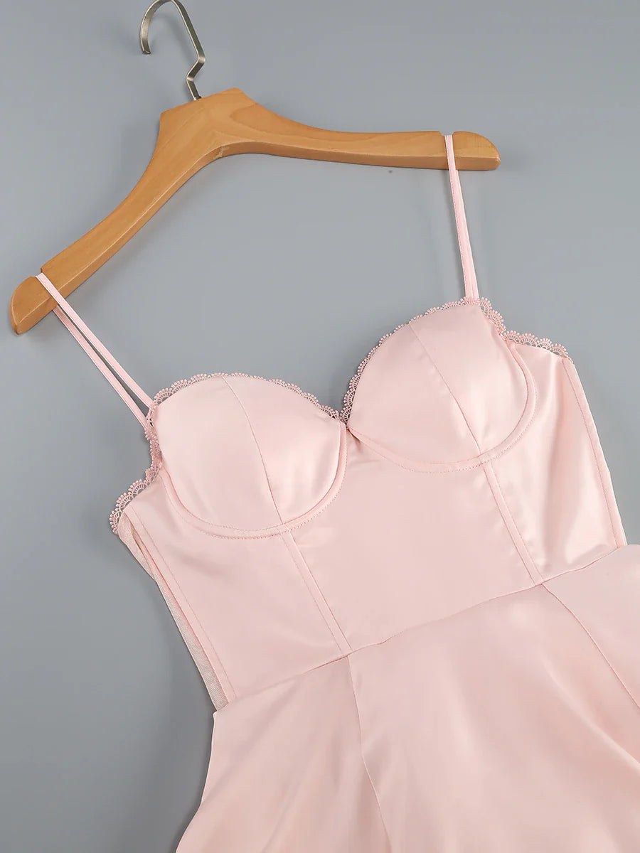 Satin Tulle Frill Strap Mini Dress