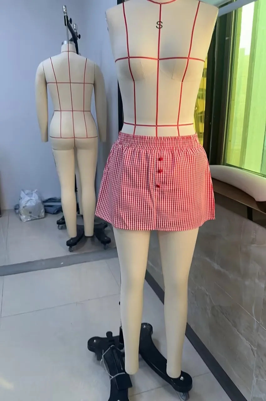 Plaid Buttoned A-line Mini Skirt