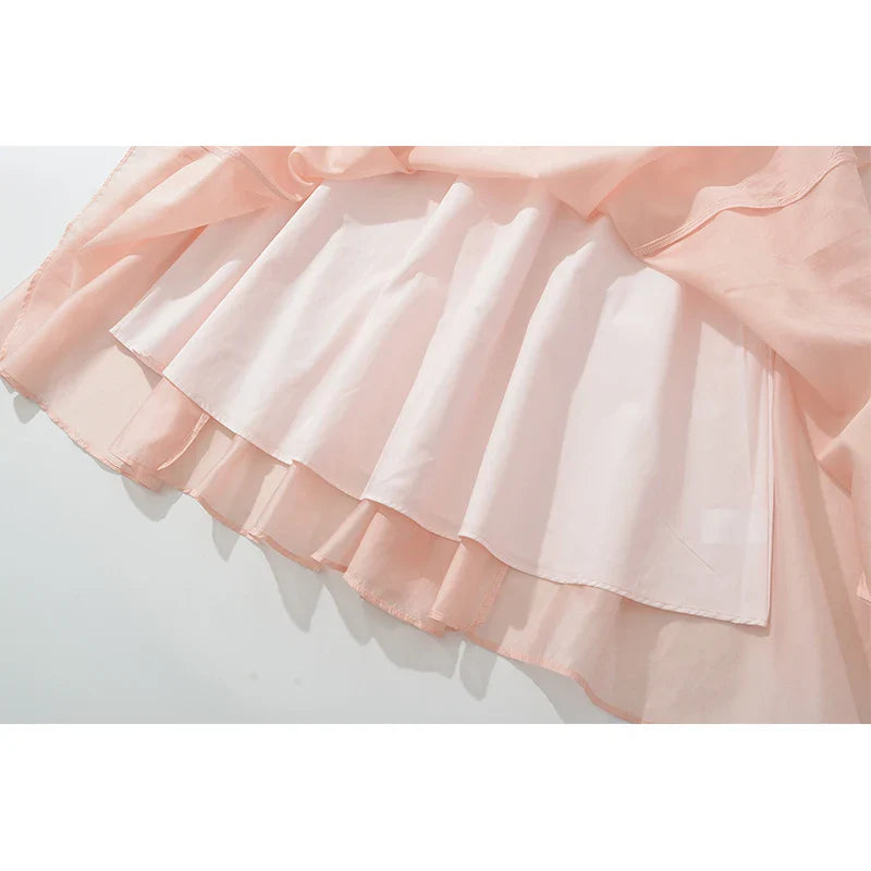 Pink Sleeveless V Neck A-line Midi Dress