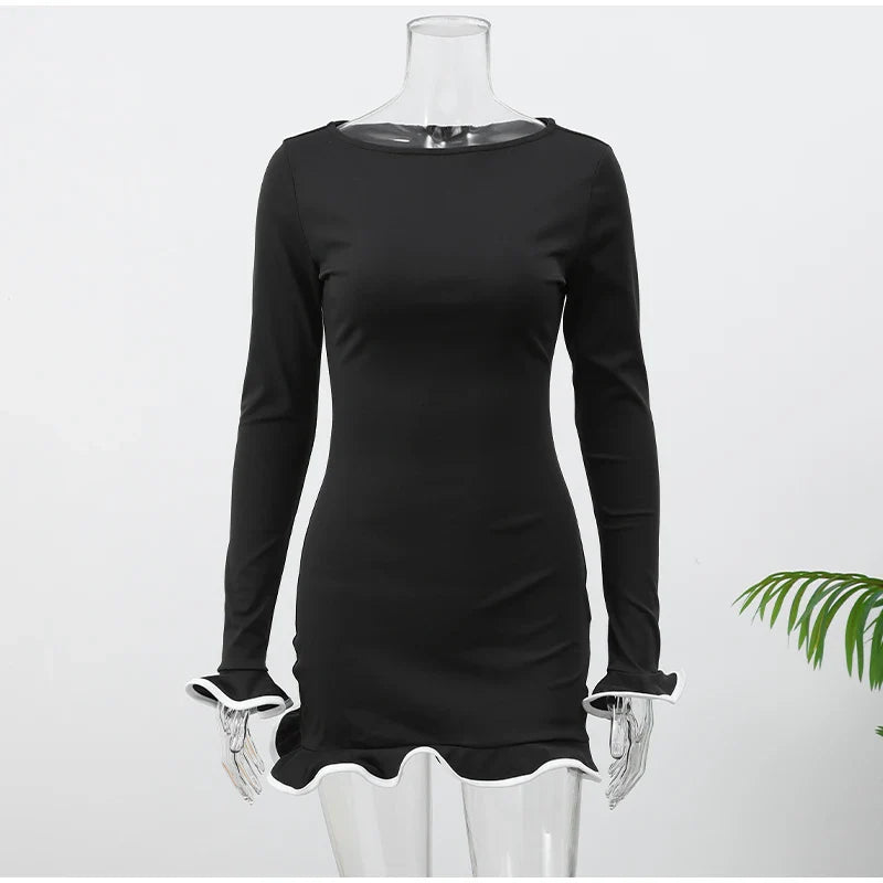 Ruffles Hem Long Sleeve Mini Dress