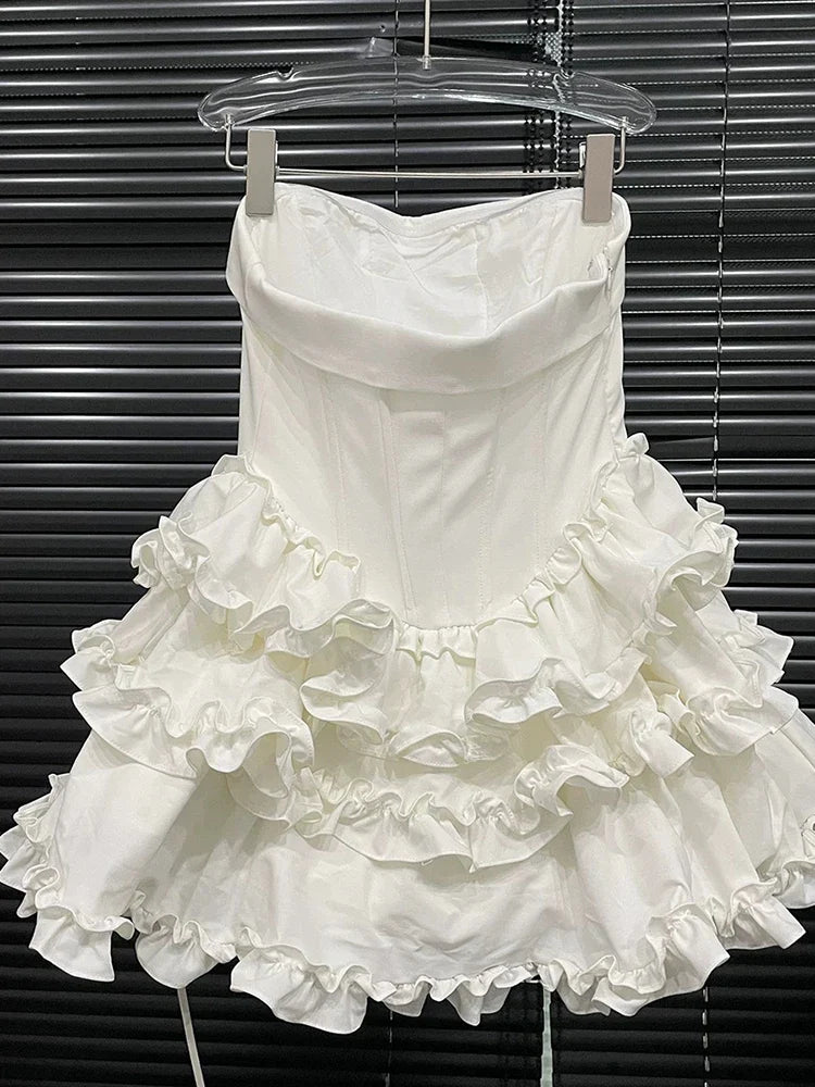 Strapless Multilayer Ruffles Mini Dress
