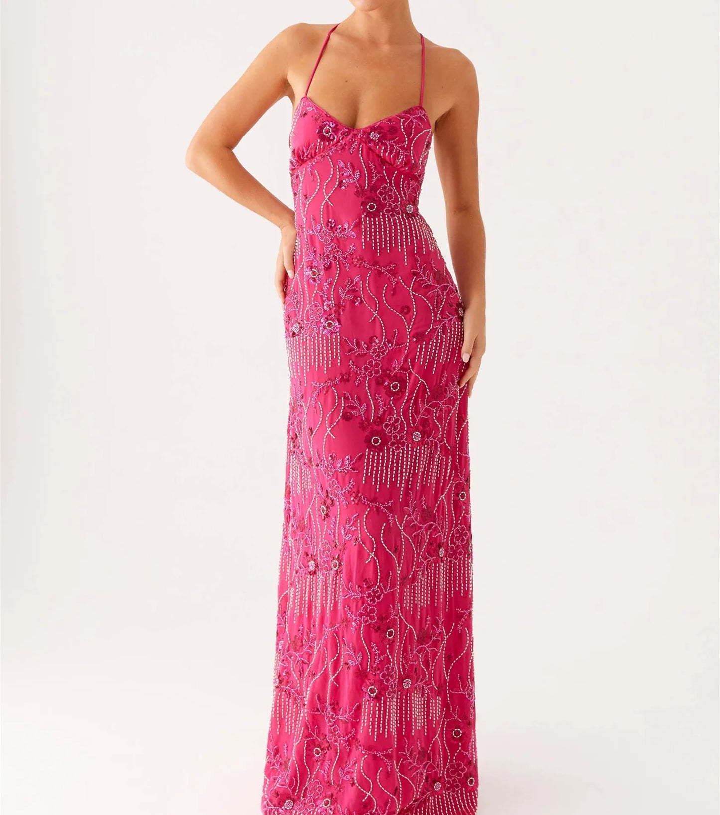 Sequin Spaghetti Strap Maxi Dress