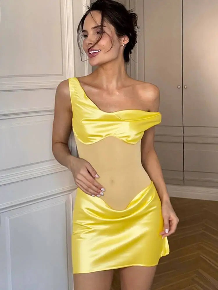 Satin See Through Patchwork Mini Dress