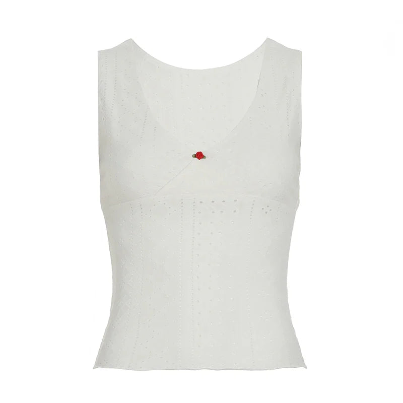 White Ribbed V-neck Top