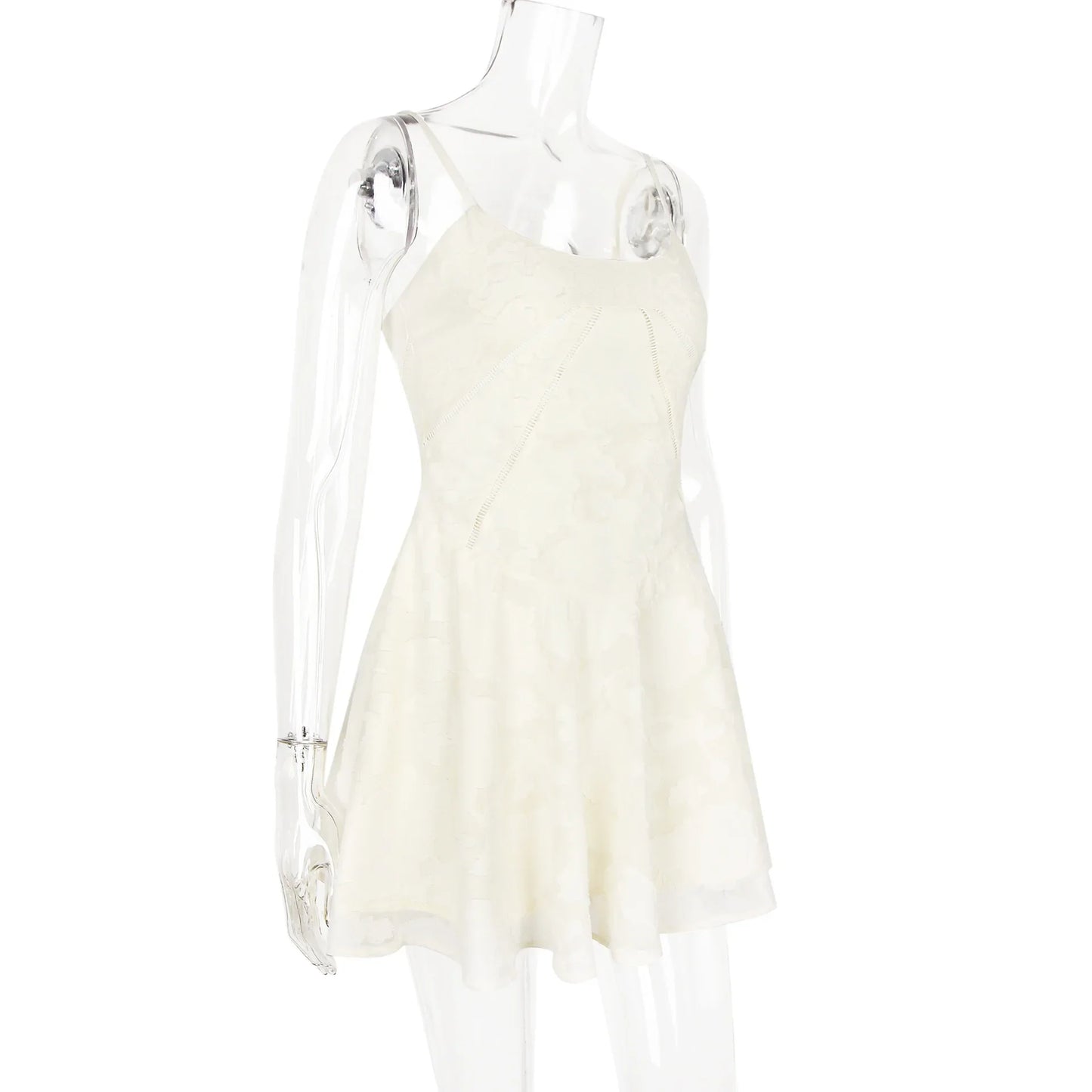 Jacquard Layered Lace Up Cami Mini Dress