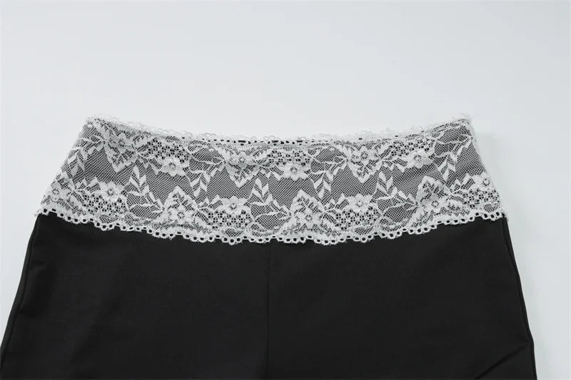 Black Tank Top And Lace Patchwork Capri Pants Set
