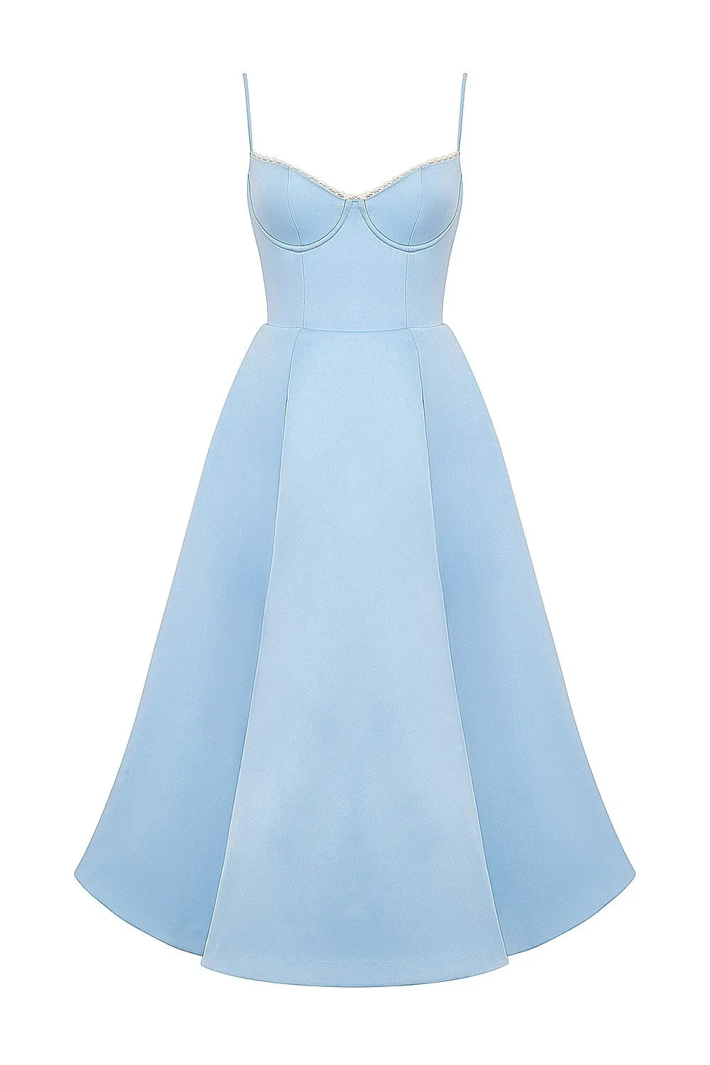 Satin Bustier Strap Tulle Midi Dress