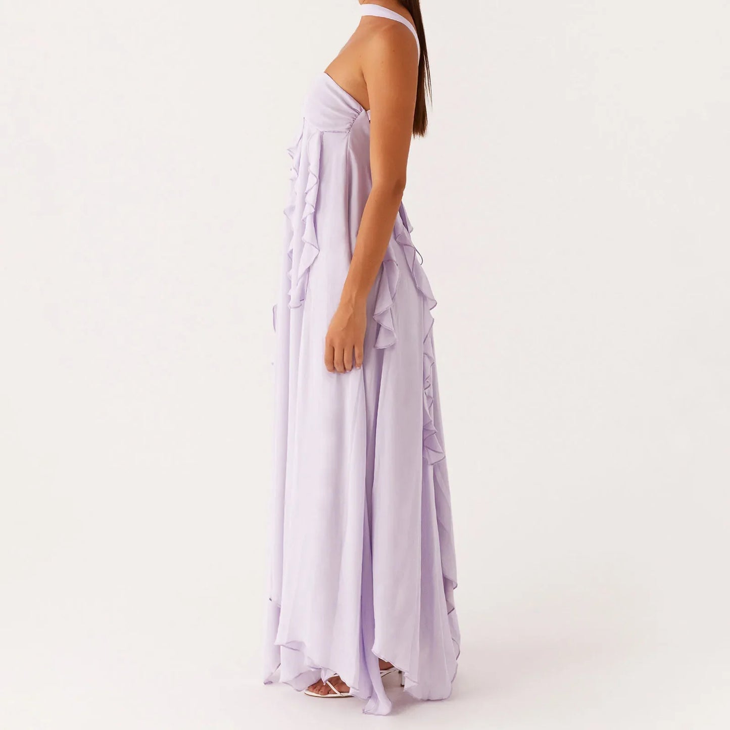 Ruffle Trim Sleeveless A-line Long Dress - Beach Style