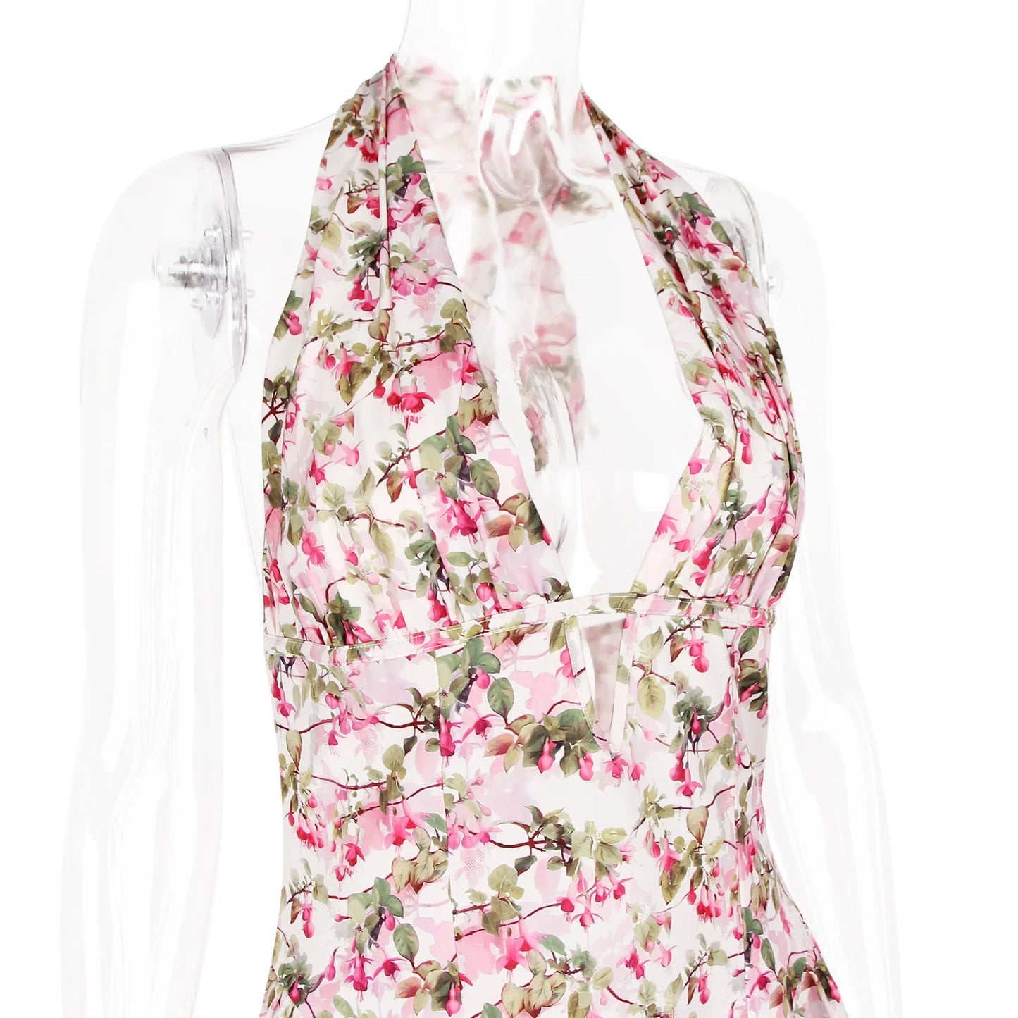 Floral Deep Halter Neck Mini Dress