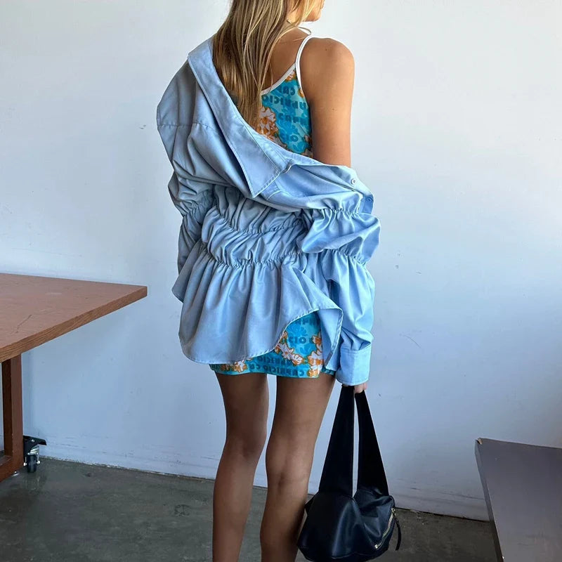 Scrunched Button Up Long Sleeve Shirt