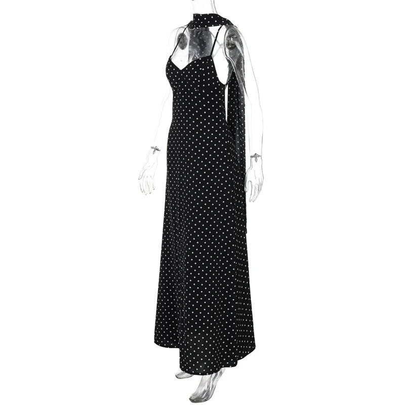 Scarf Spaghetti Strap Polka Dot Maxi Dress