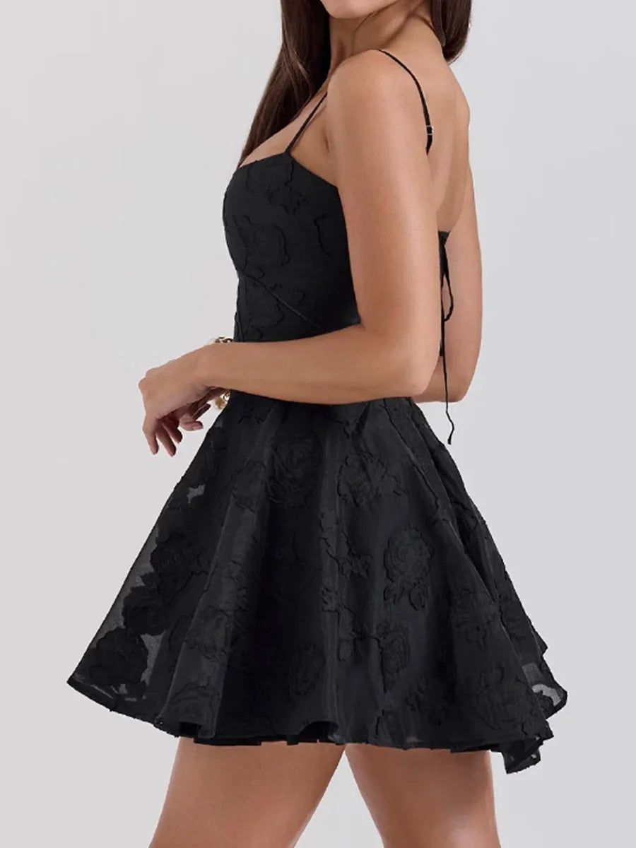 Jacquard Layered Lace Up Cami Mini Dress