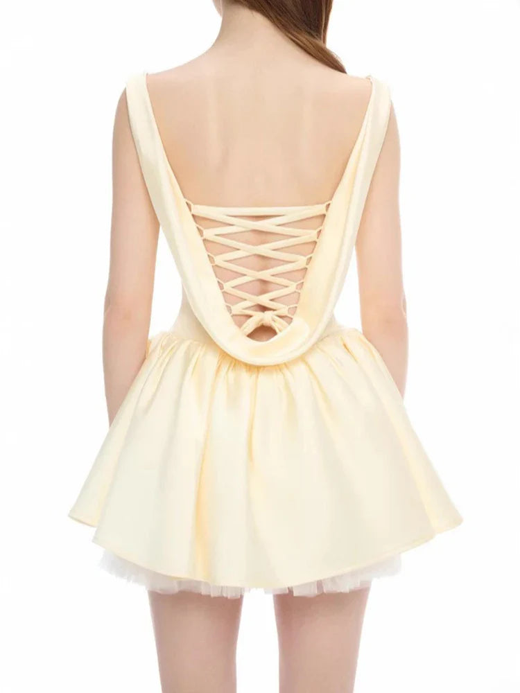 Satin Cowl Neck Back Lace Up Mini Dress