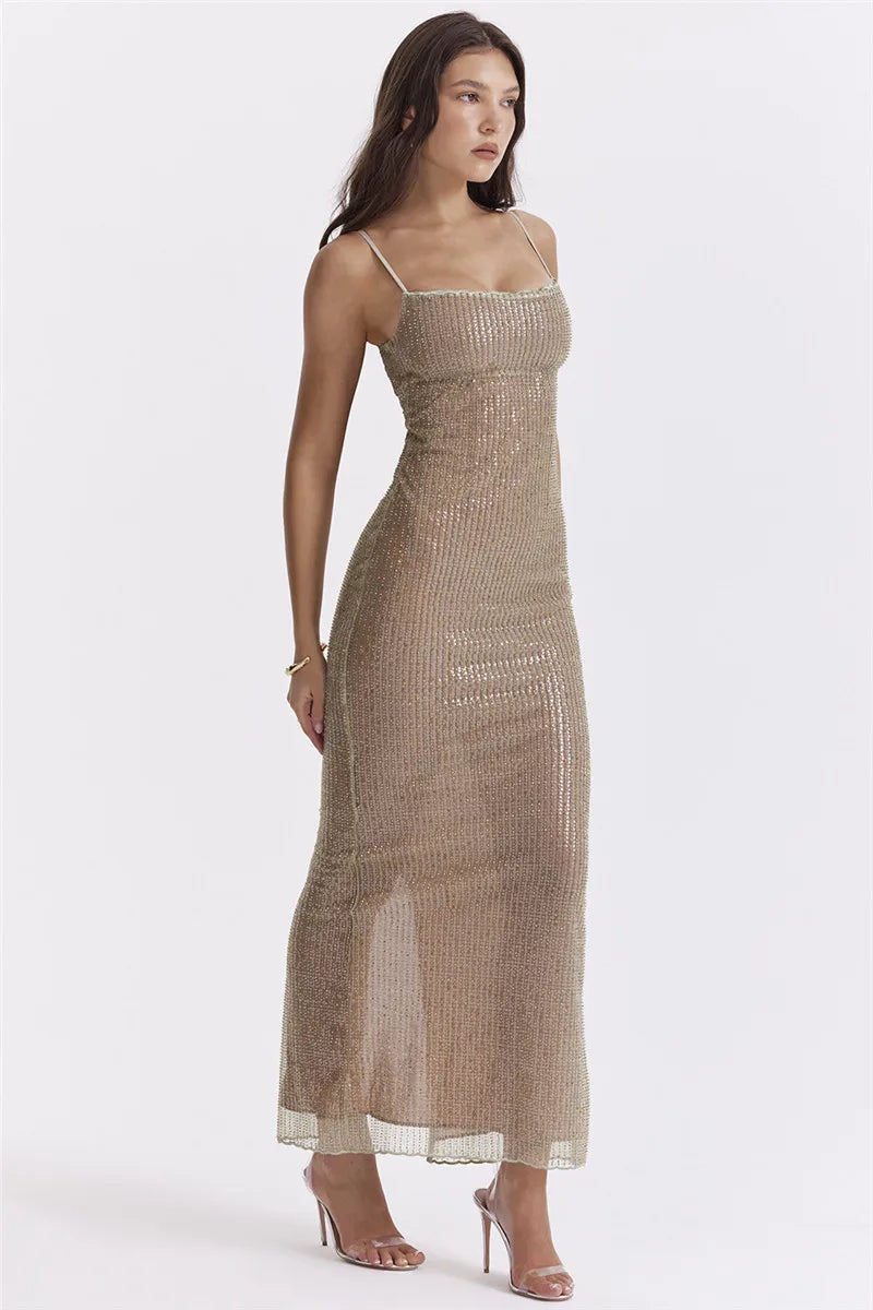 Sequin Spaghetti Strap Midi Dress