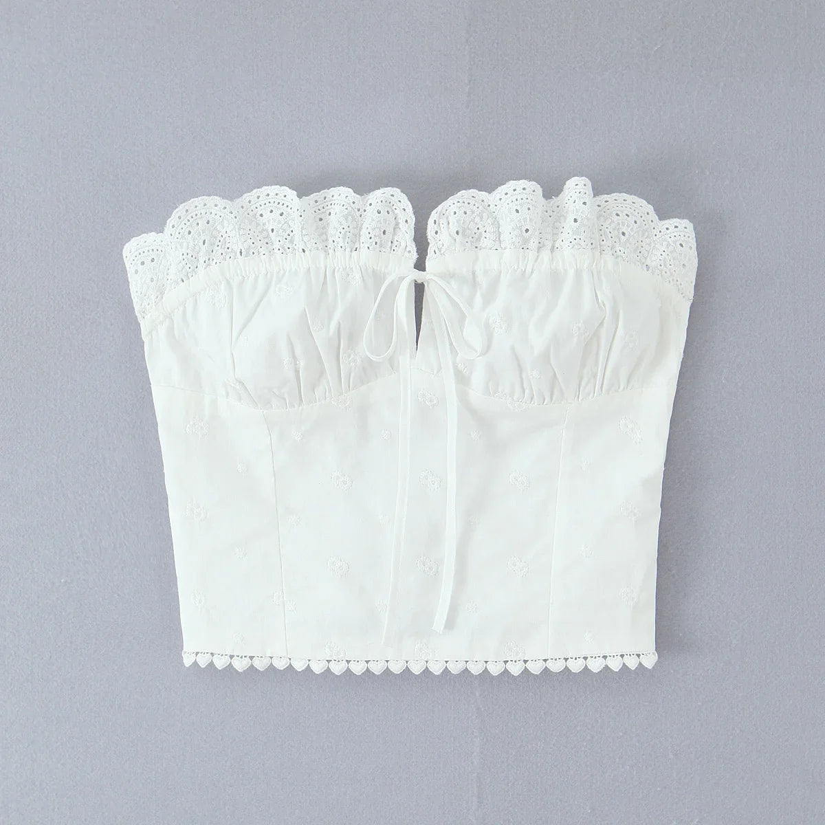 White Ruched Tie Up Crop Top