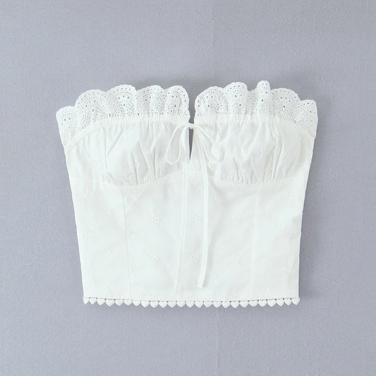 White Ruched Tie Up Crop Top