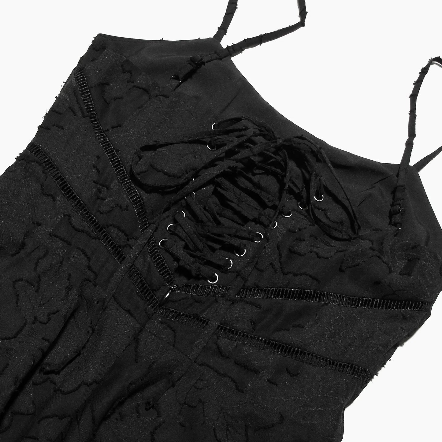 Jacquard Layered Lace Up Cami Mini Dress