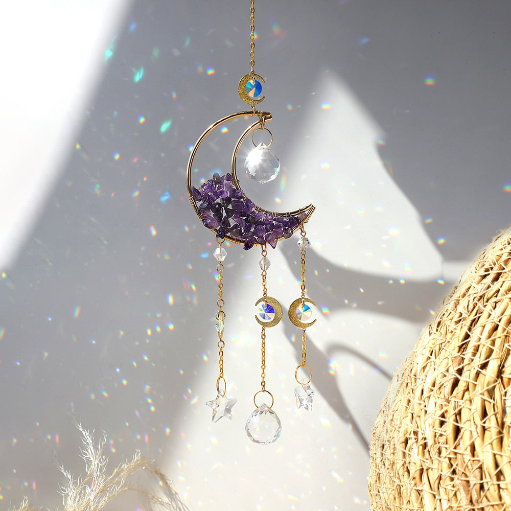 Moon Crystal Prism Stained Glass Ball Sun Catcher Rainbow Maker Home Window Garden Decor Light Catcher Christmas Gift