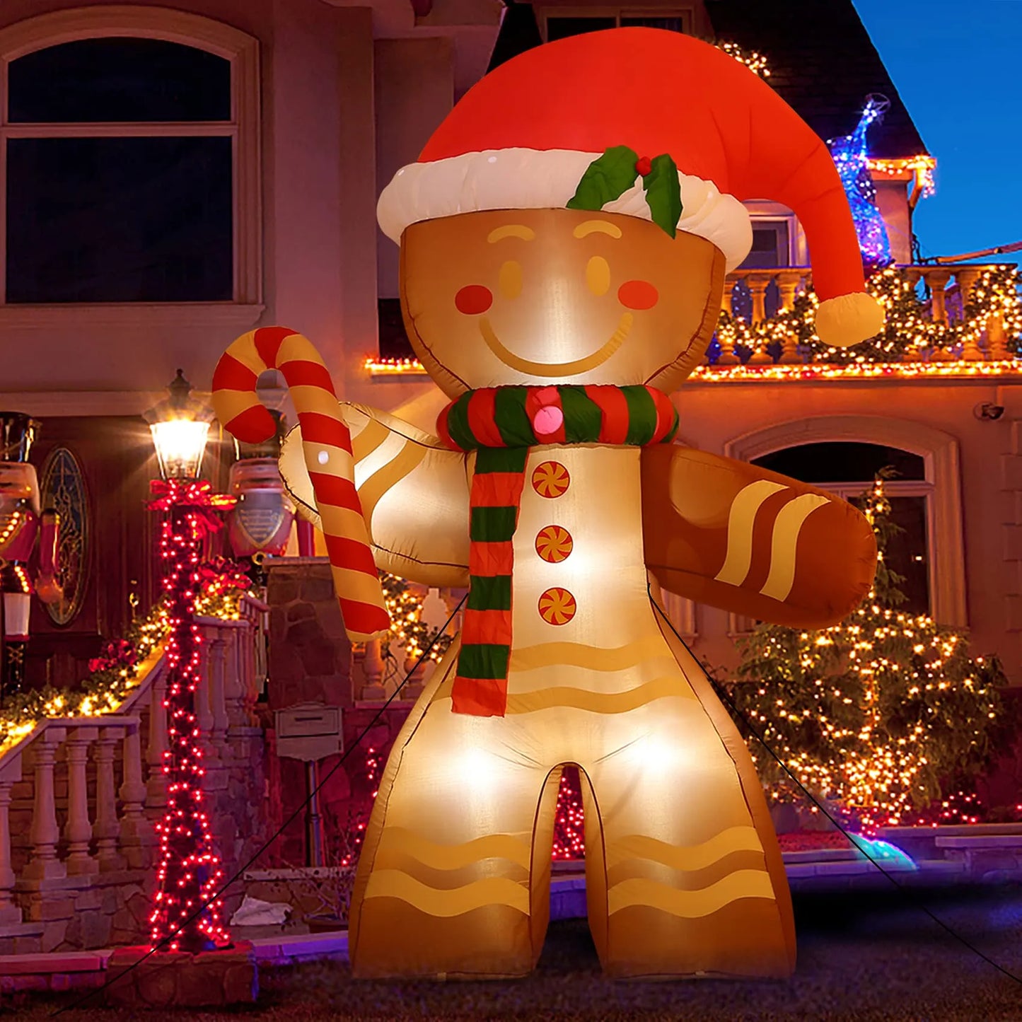 Christmas Inflatables 2.2m Gingerbread Man with Built-in LED Decoration for Xmas Party Indoor Outdoor Yard LED Lights Illuminate