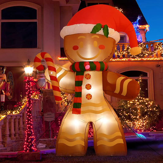 Christmas Inflatables 2.2m Gingerbread Man with Built-in LED Decoration for Xmas Party Indoor Outdoor Yard LED Lights Illuminate