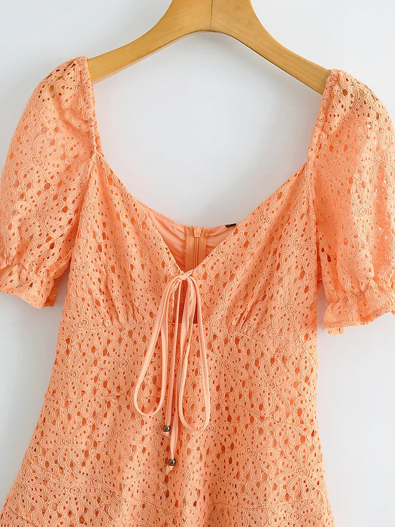 Short Sleeve Embroidered Mini Dress