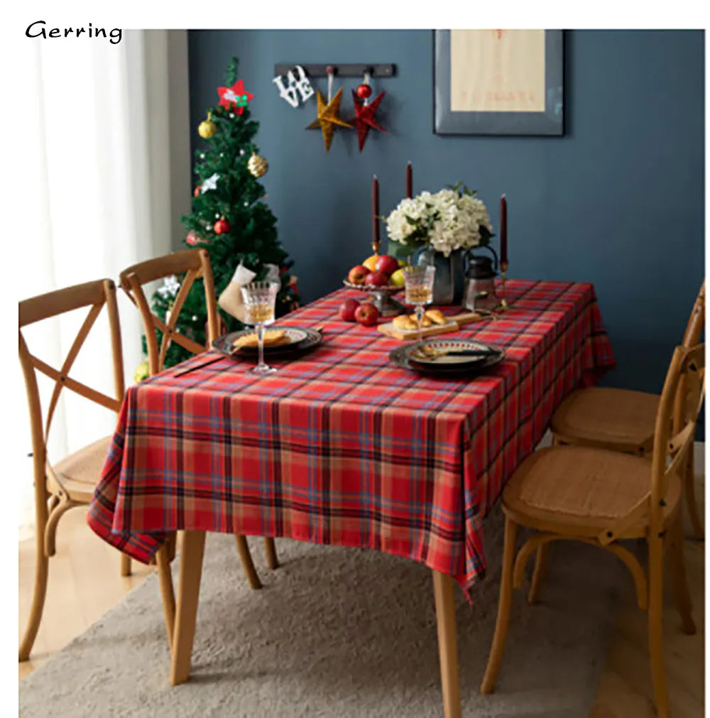 Christmas Tablecloth Dyed Green Plaid Holiday Village Home Textile New Year Rectangular Tablecloths Dining Table Cover
