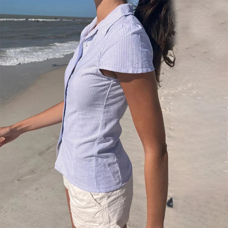 Short Sleeve Button Up Blouse