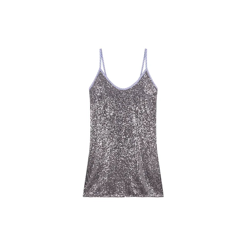 Strap Sequins Knitted Mini Dress