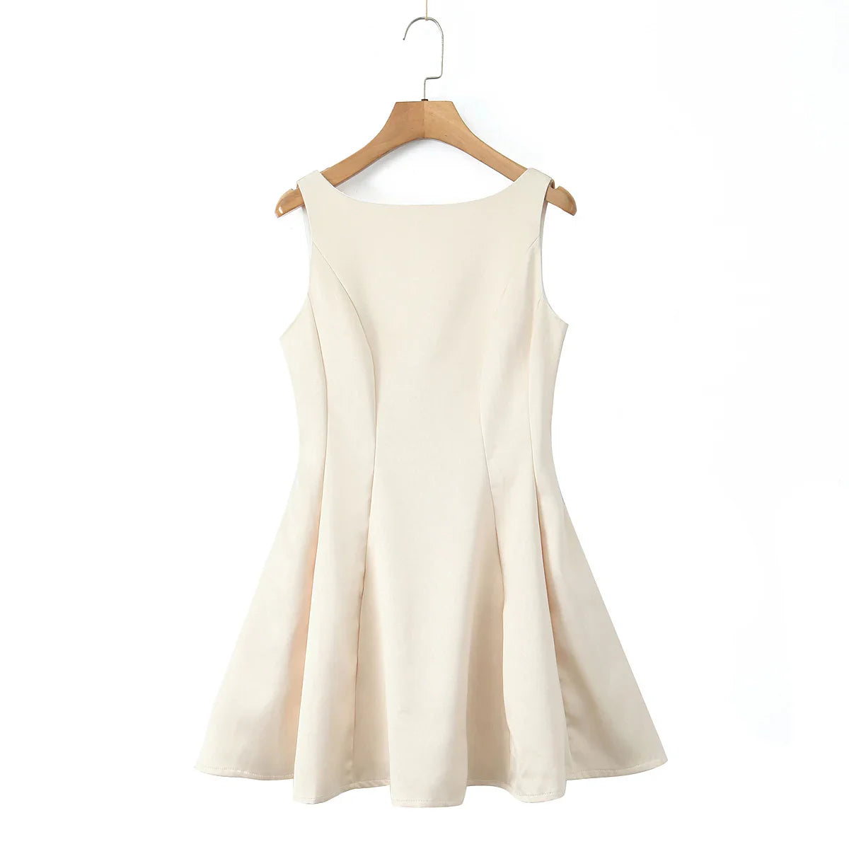 Satin V-cut Back Pleated Mini Dress