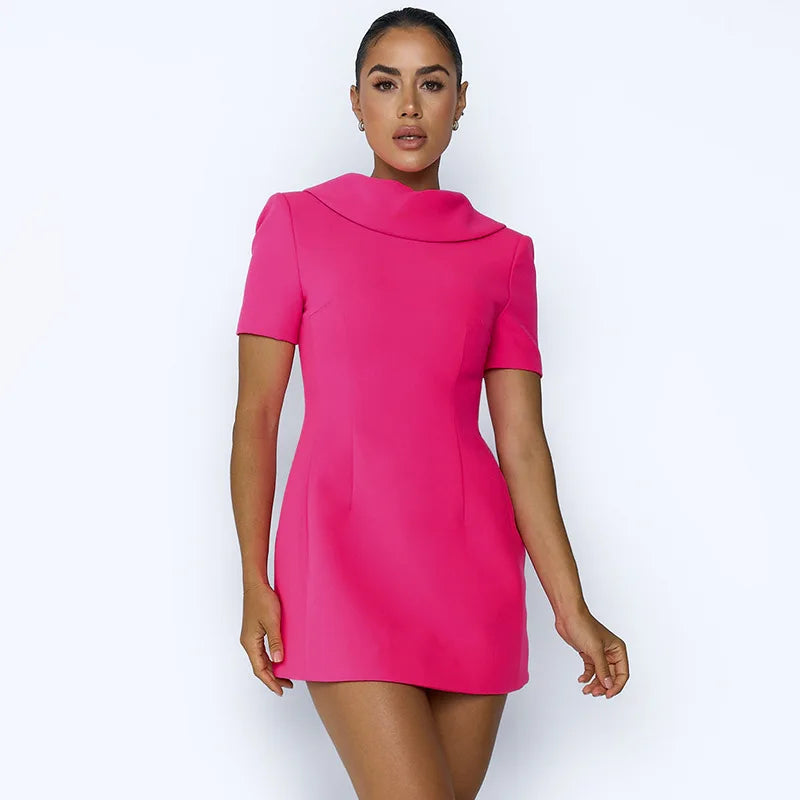 Pink Uptown Collar Short Sleeve Mini Dress