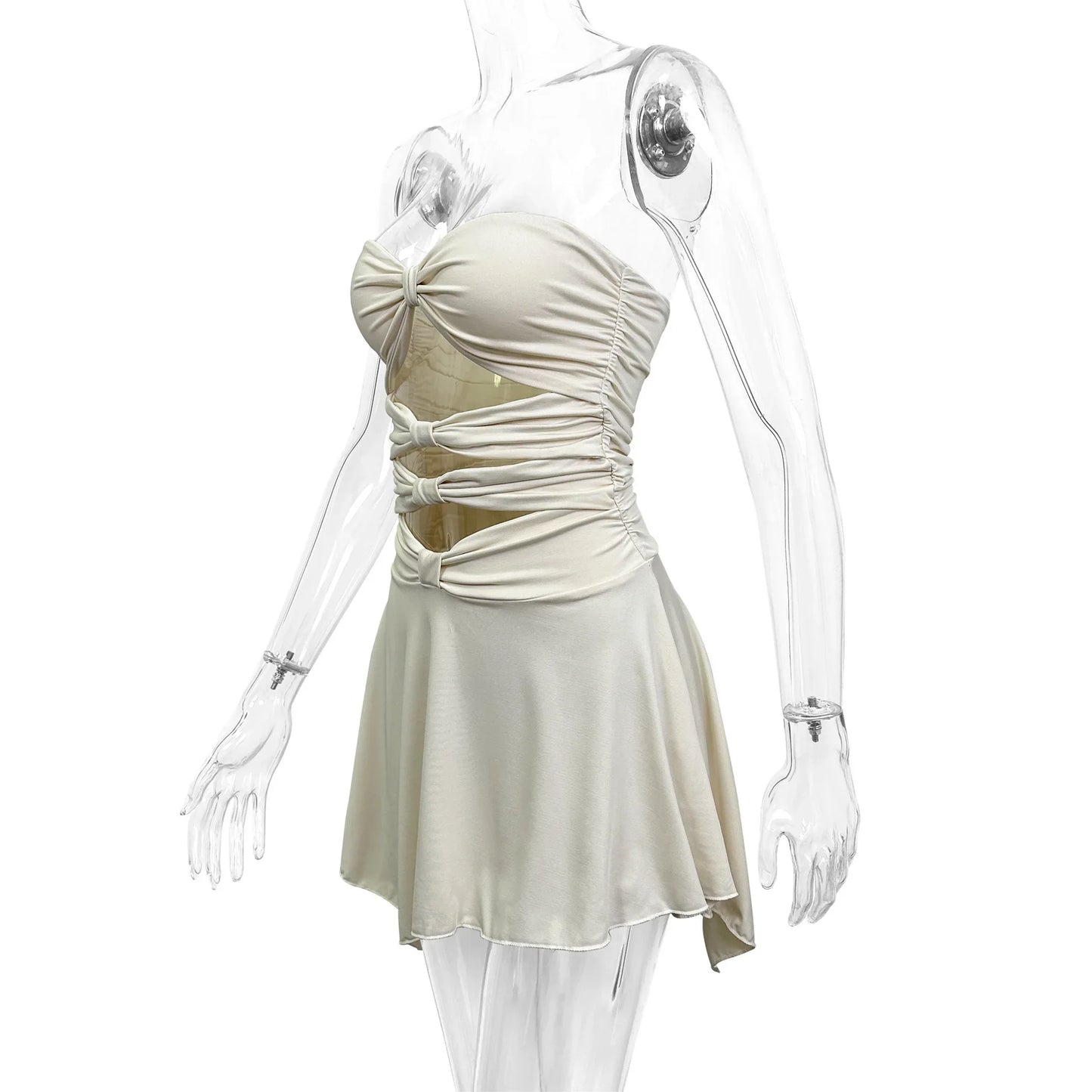 Cream Sleeveless Hollow Out  Mini Dress