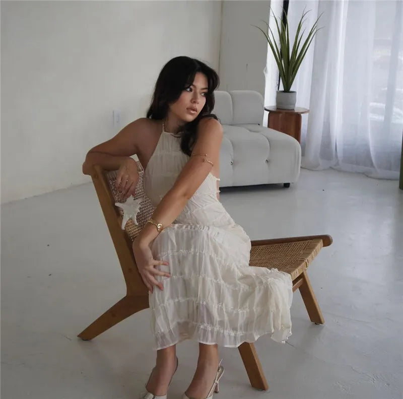 Halter Textured Open Back Maxi Dress