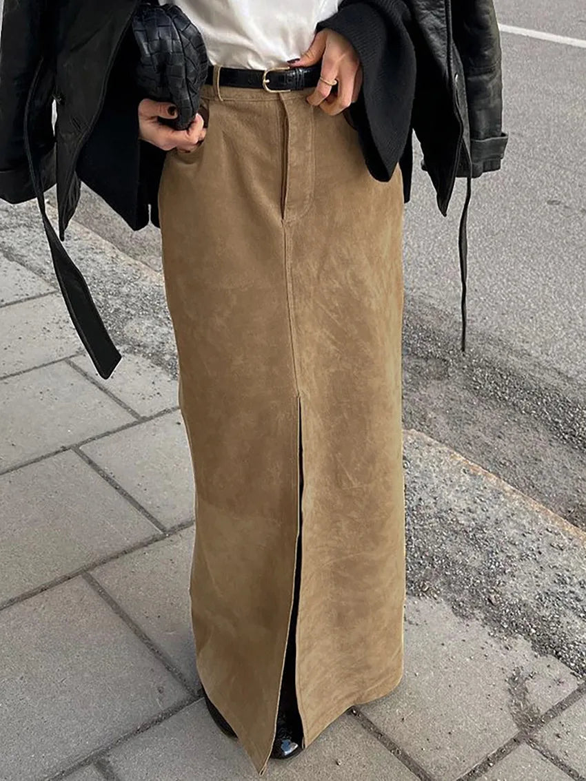 Sued Brown Maxi Skirt