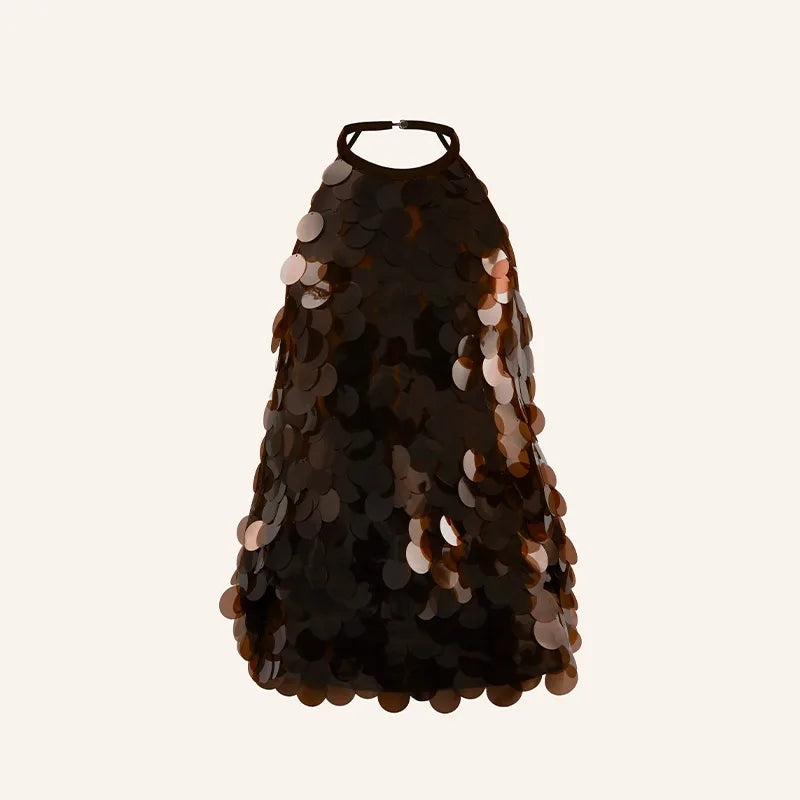 Halter Sequinned Open Back Mini Dress