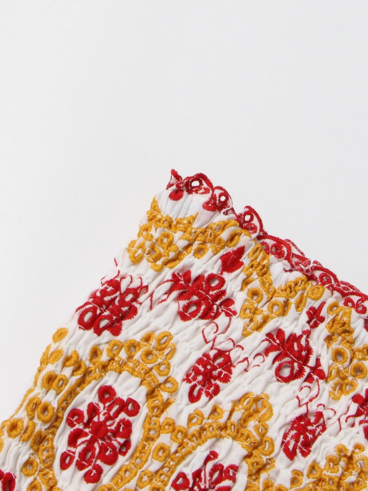 Embroidered Design Tube Ruched Mini Dress