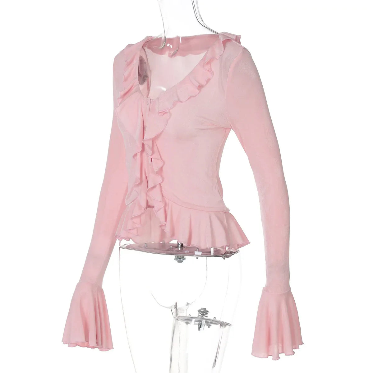 V-Neck Ruffled Long Sleeve Top