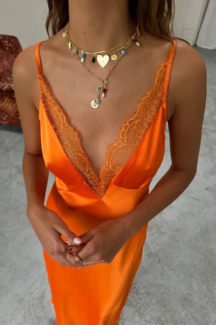 Strap Satin V-neck Long Dress