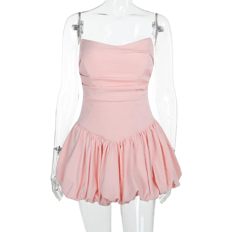 Pink Strapless Balloon Mini Dress