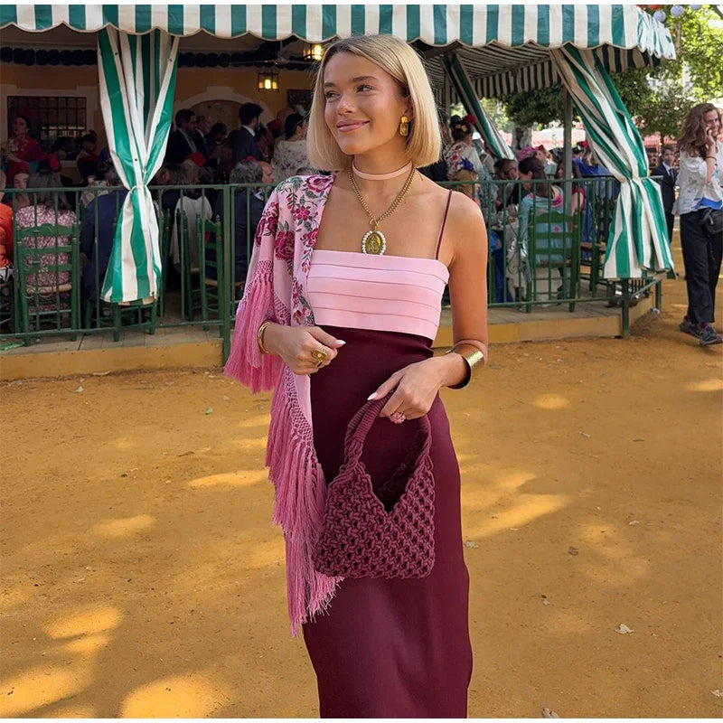 Two Tone Contrasting Maxi Dress