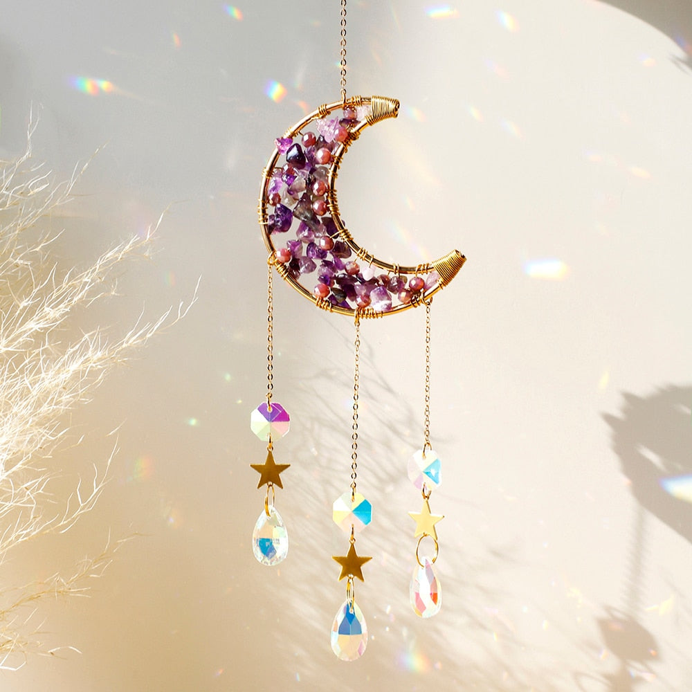 Moon Crystal Prism Stained Glass Ball Sun Catcher Rainbow Maker Home Window Garden Decor Light Catcher Christmas Gift