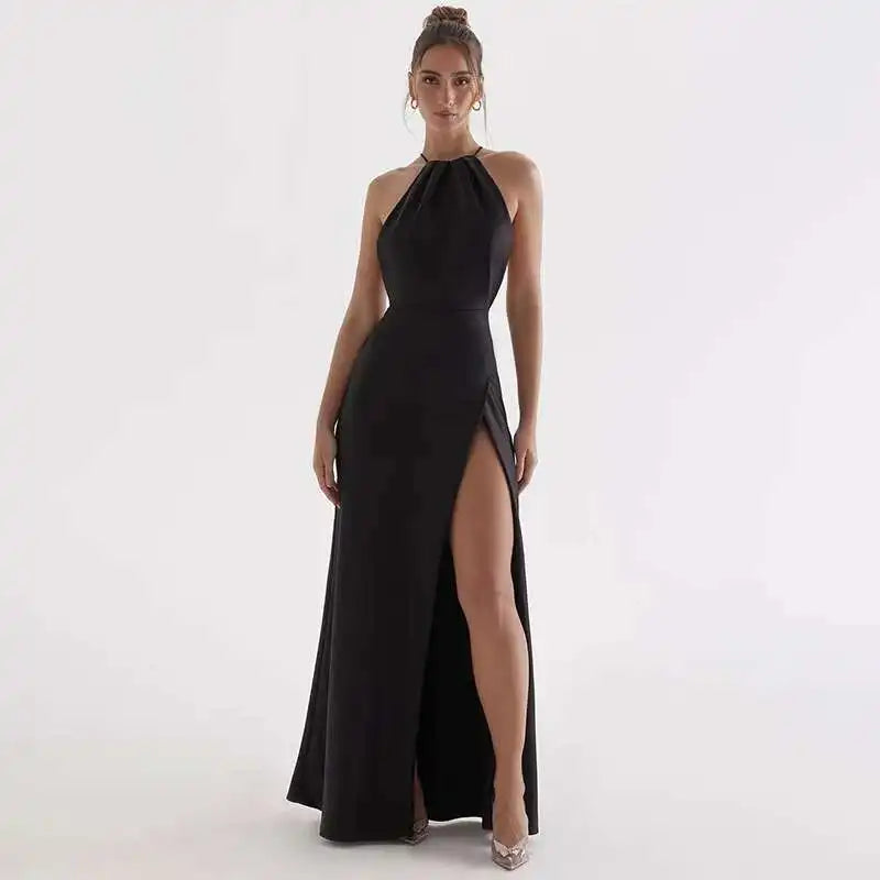 Satin High Split Open Back Maxi Dress