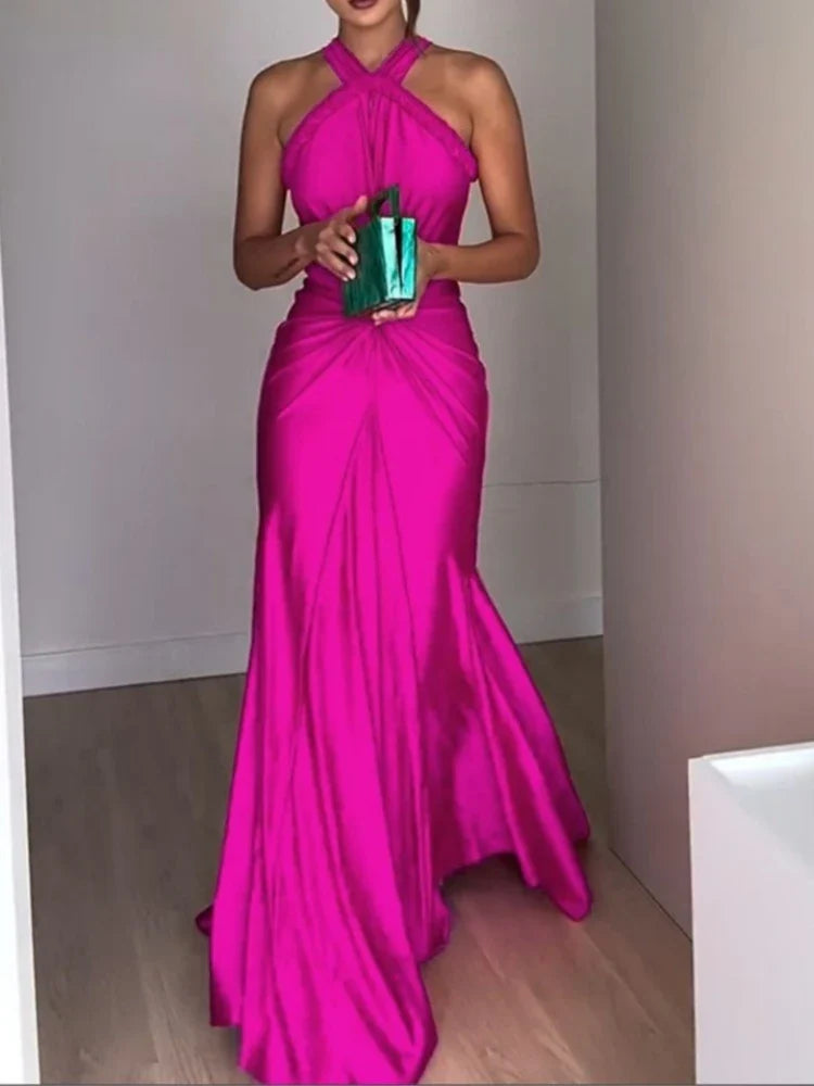 Braided Strap Satin Twisted Maxi Dress