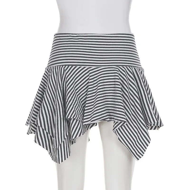 Grey Striped Asymmetric Mini Skirt
