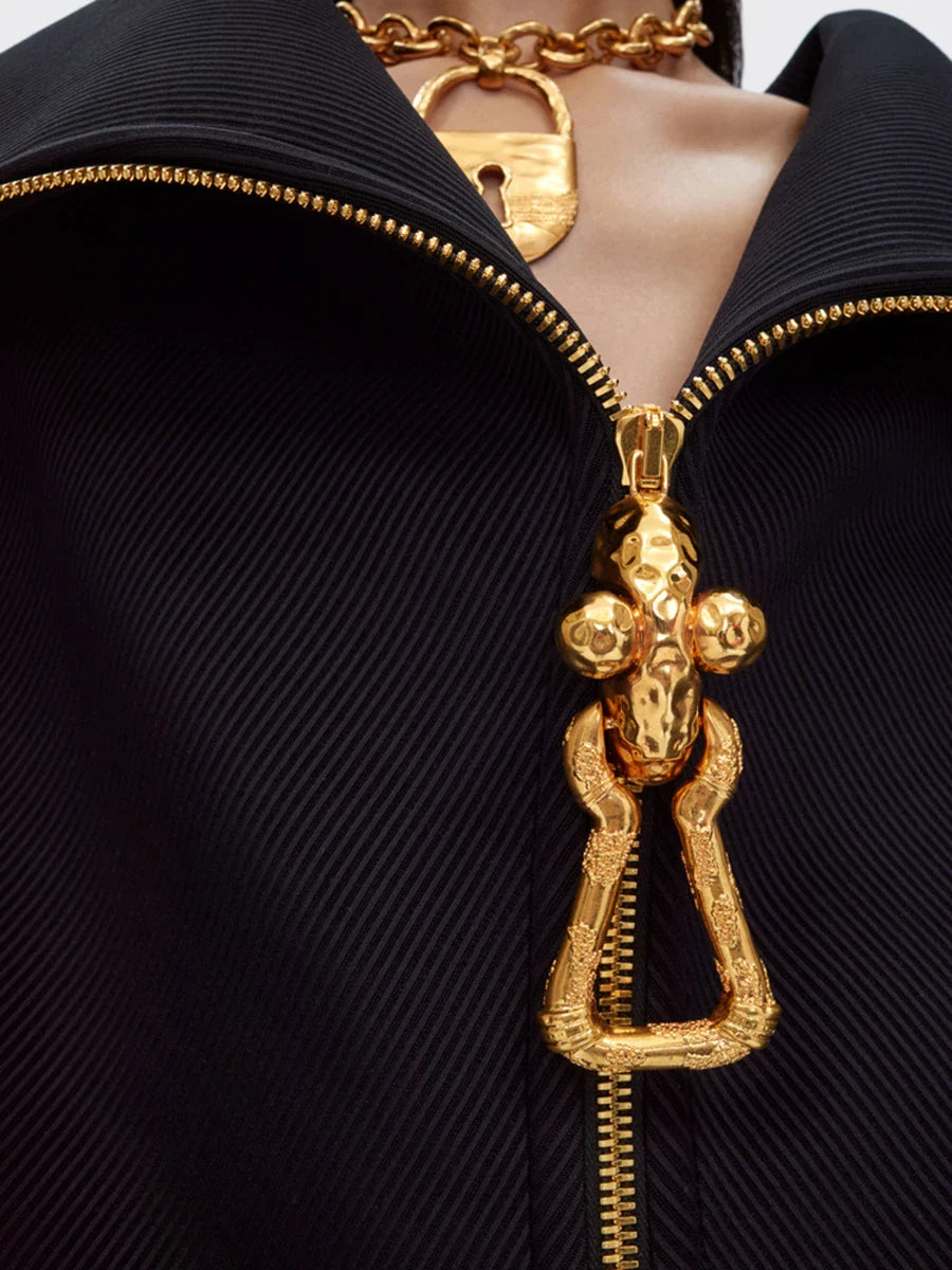 Gold Zipper Black Hoodie Jacket