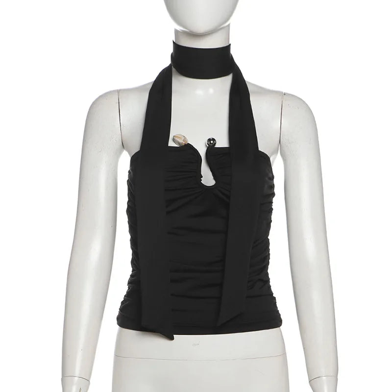 Black Tube Ribbon Crop Top