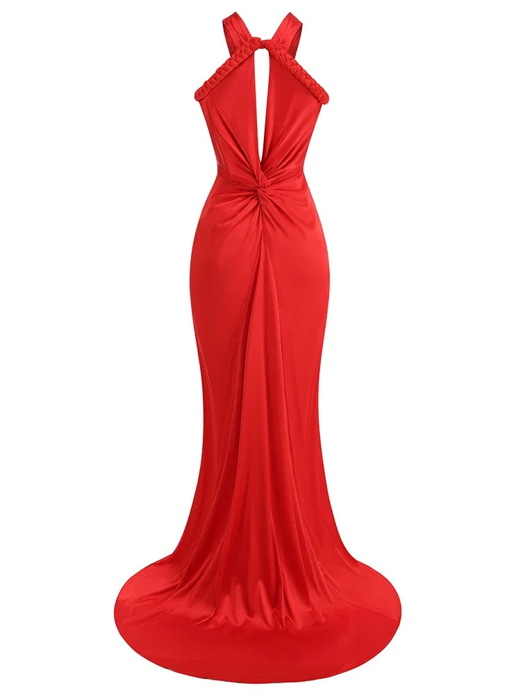 Braided Strap Satin Twisted Maxi Dress