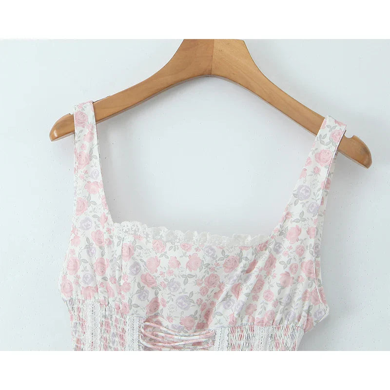 Floral Print Lace Patchwork A-line Mini Dress