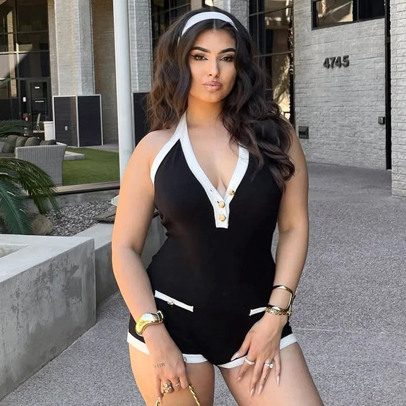 Two Tone Halter Knit Playsuit