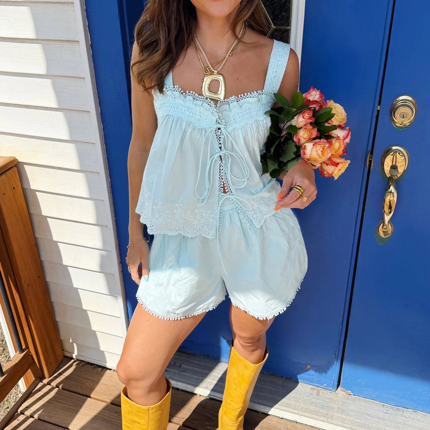 Tie Up Tank Top And Shorts Set