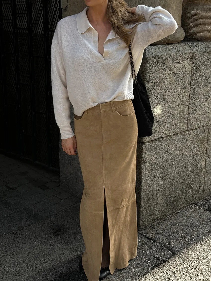 Sued Brown Maxi Skirt